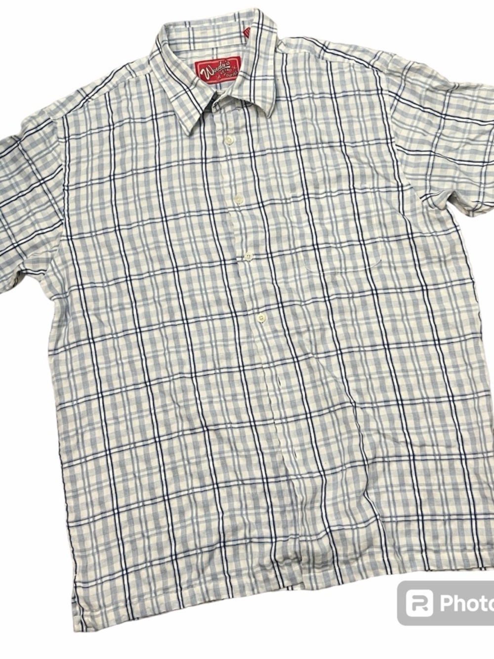 Woody’s Retro Lounge Shirt 50’s Style Men’s Short Sleeve Blue Plaid Rayon Blend